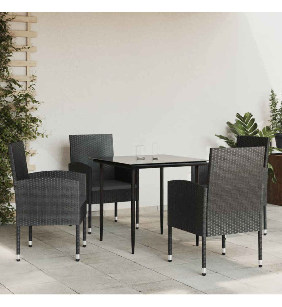 Ensemble à manger de jardin 5 pcs noir résine tressée et acier Ensemble à manger de jardin 5 pcs noir résine tressée et acier