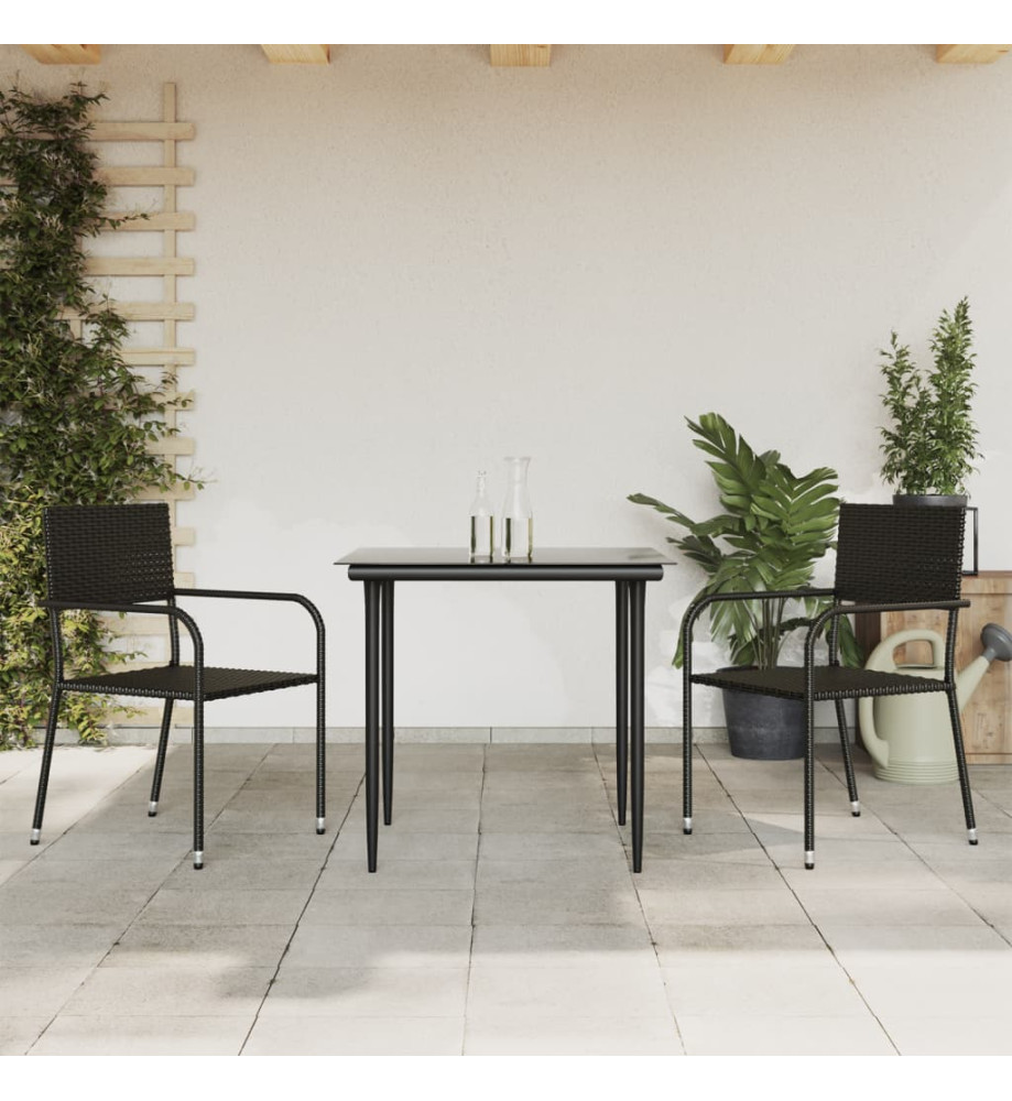 Ensemble à manger de jardin 3 pcs noir résine tressée et acier Ensemble à manger de jardin 3 pcs noir résine tressée et acier