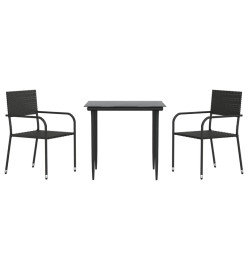 Ensemble à manger de jardin 3 pcs noir résine tressée et acier