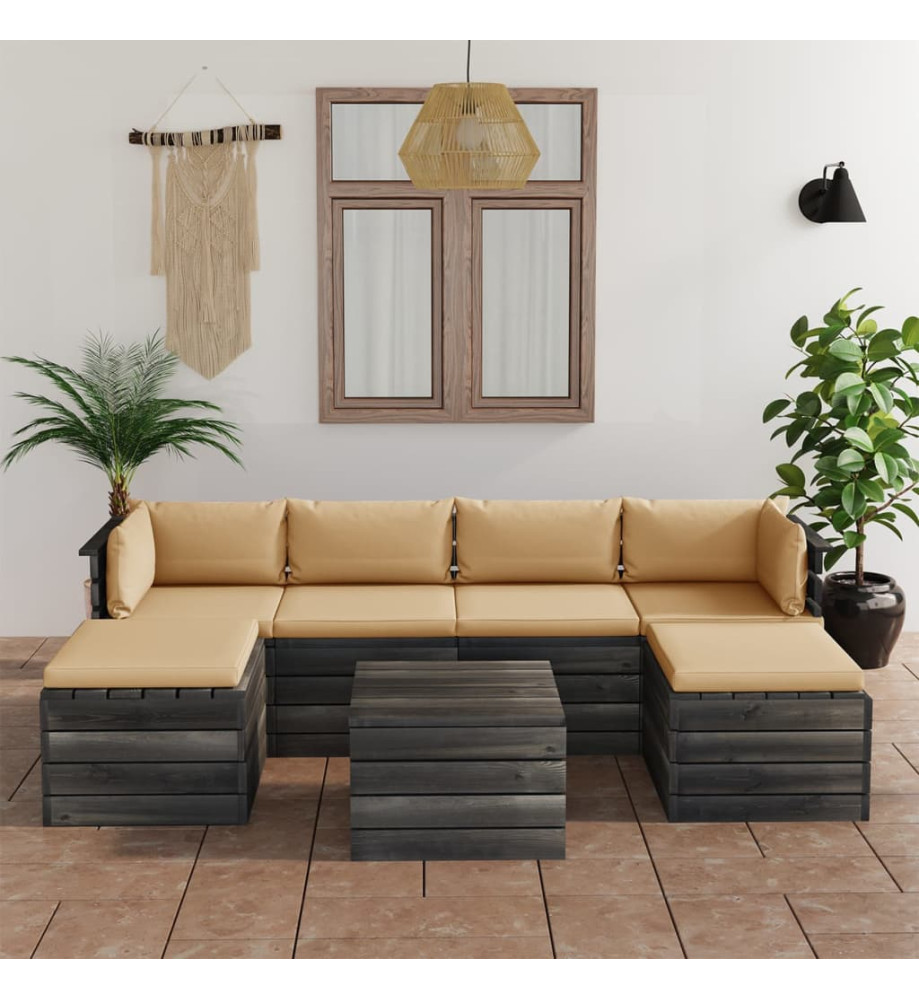 Salon palette de jardin 7 pcs avec coussins Bois de pin massif Salon palette de jardin 7 pcs avec coussins Bois de pin massif