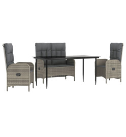 Mobilier à dîner de jardin 4pcs et coussins Gris Résine tressée