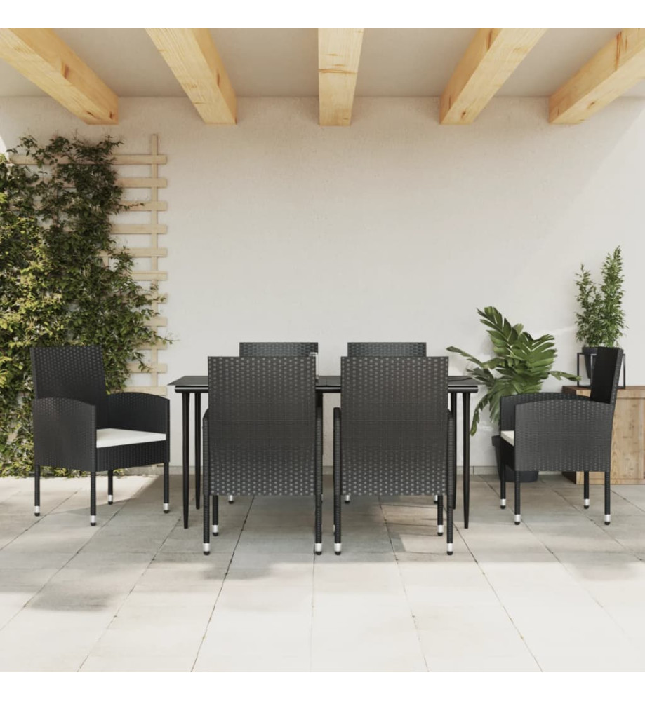 Ensemble à manger de jardin 7 pcs noir résine tressée et acier Ensemble à manger de jardin 7 pcs noir résine tressée et acier