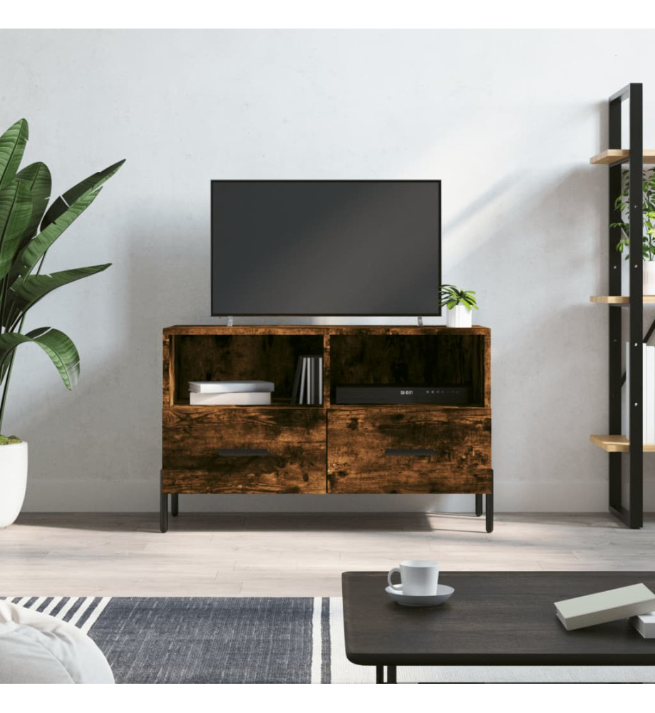 Meuble TV Chêne fumé 80x36x50 cm Bois d'ingénierie