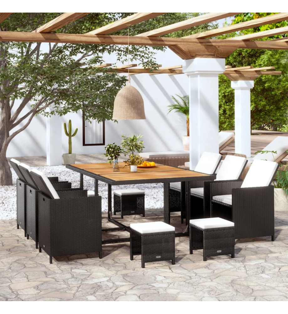 Salon de jardin 11 pcs avec coussins Résine tressée Noir Salon de jardin 11 pcs avec coussins Résine tressée Noir