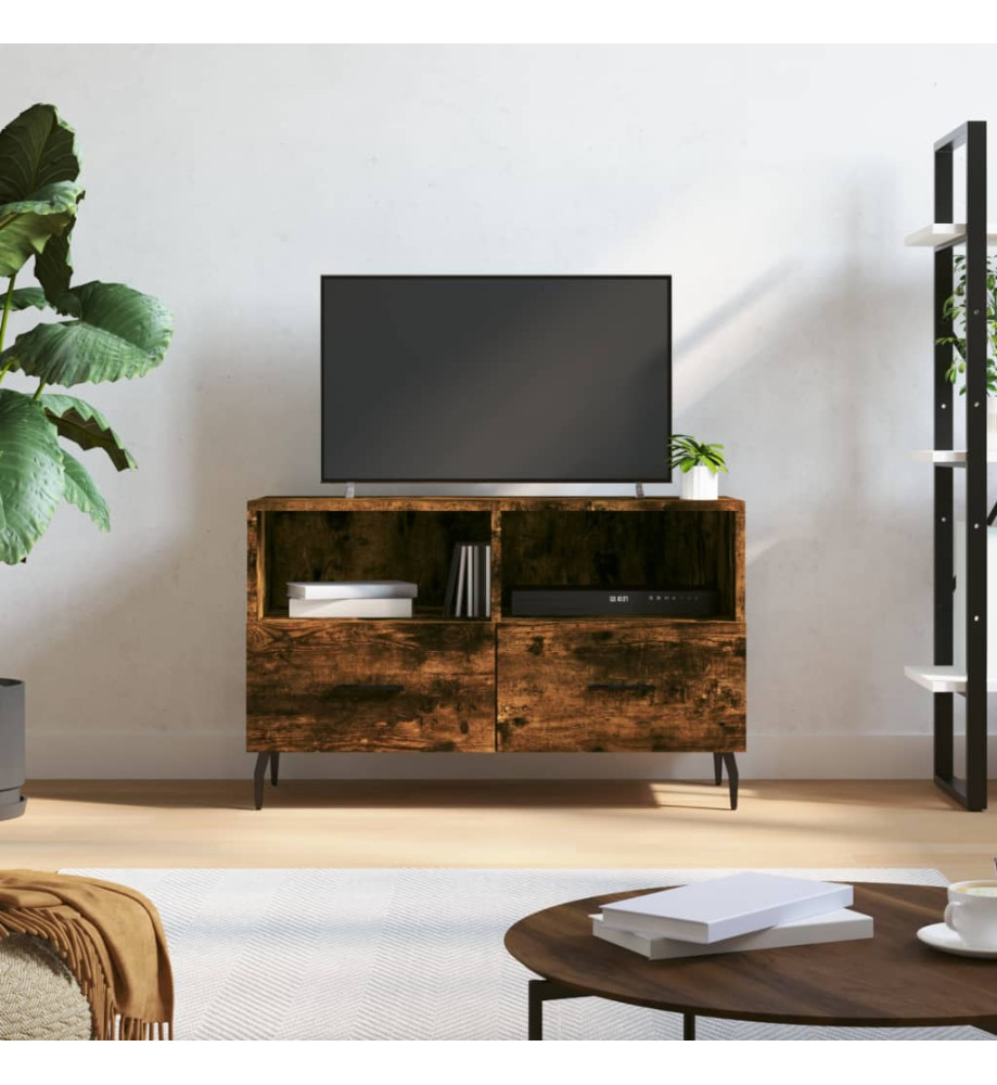 Meuble TV Chêne fumé 80x36x50 cm Bois d'ingénierie