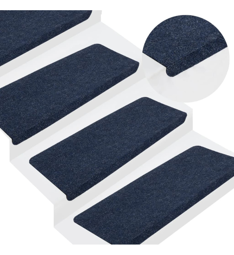 Tapis d'escalier auto-adhésifs 15 pcs 65x24,5x3,5 cm Bleu