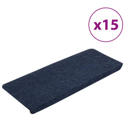 Tapis d'escalier auto-adhésifs 15 pcs 65x24,5x3,5 cm Bleu