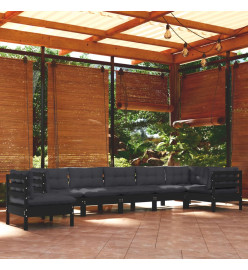 Salon de jardin 8 pcs avec coussins Noir Bois de pin solide