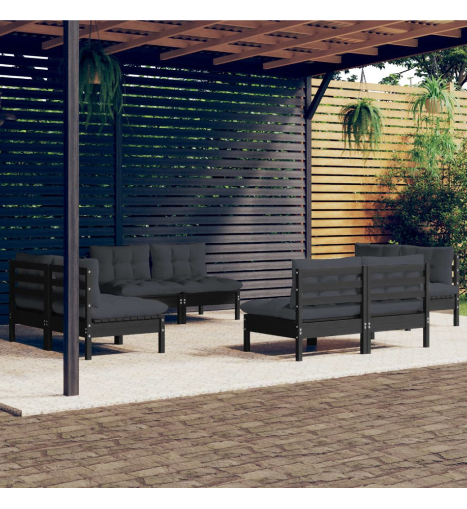 Salon de jardin 8 pcs avec coussins anthracite Bois de pin