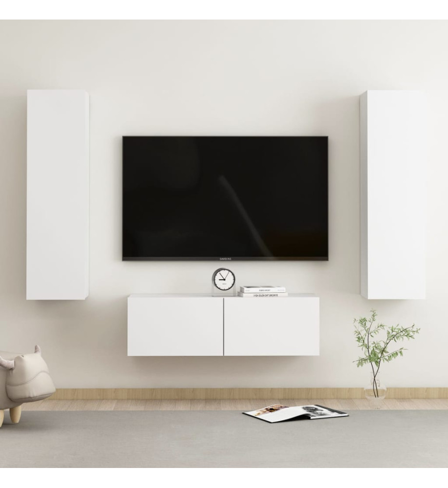 Ensemble de meubles TV 3 pcs Blanc Aggloméré