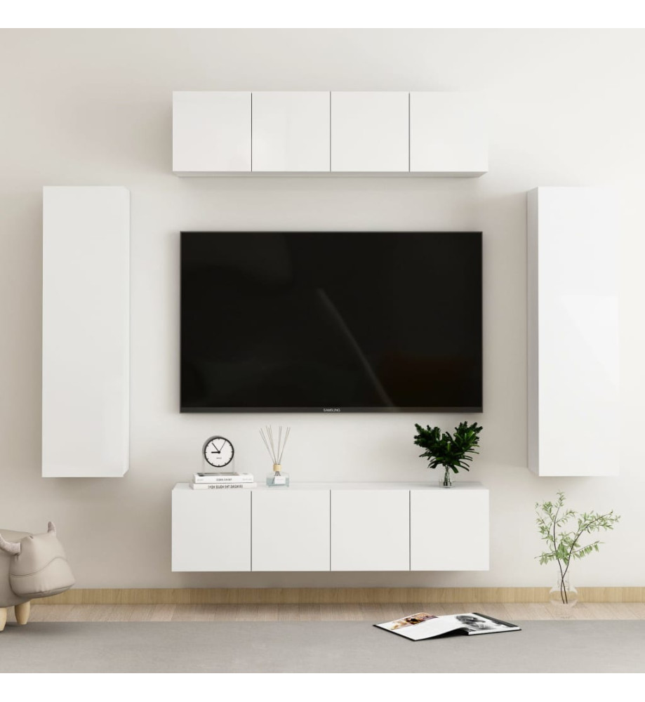 Ensemble de meubles TV 6 pcs Blanc brillant Aggloméré