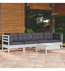 Salon de jardin 5 pcs avec coussins bois de pin massif