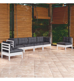 Salon de jardin 6 pcs avec coussins bois de pin massif