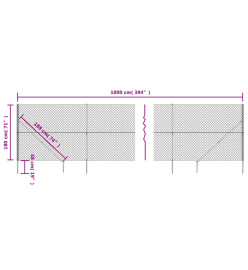 Clôture à mailles losangées avec ancrage argenté 1,8x10 m