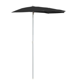 Demi-parasol de jardin avec mât 180x90 cm Noir