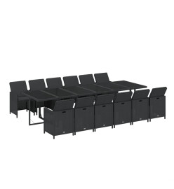 Ensemble à dîner de jardin coussins 13 pcs Résine tressée Noir