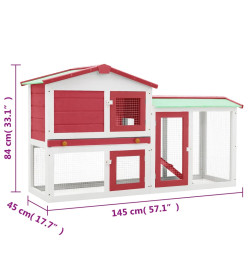 Clapier large d'extérieur Rouge et blanc 145x45x84 cm Bois