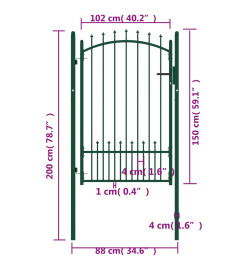 Portail de clôture avec pointes Acier 100x150 cm Vert