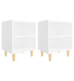 Tables de chevet avec pieds en bois 2 pcs Blanc 40x30x50 cm
