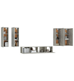 Ensemble de meubles TV 6 pcs Gris béton Bois d'ingénierie