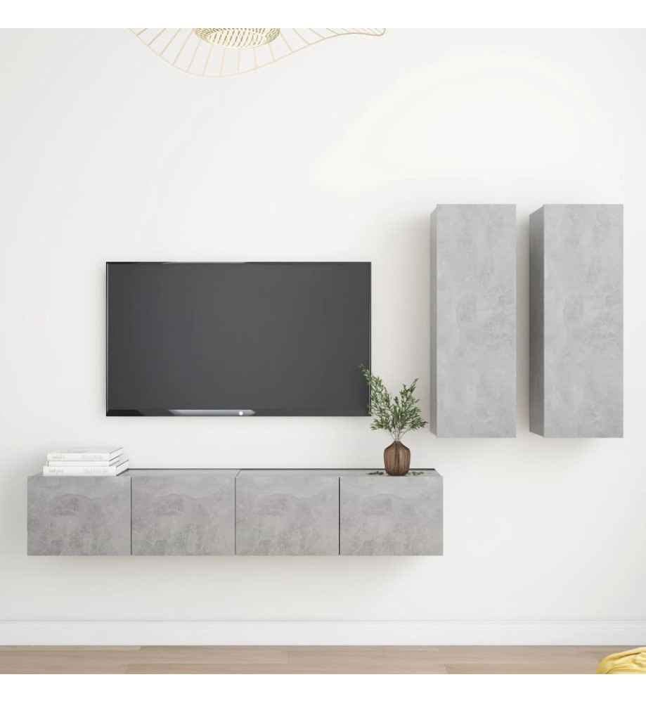 Ensemble de meubles TV 4 pcs Gris béton Aggloméré