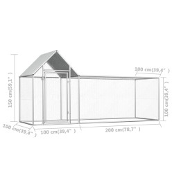 Poulailler 3 x 1 x 1,5 m Acier galvanisé