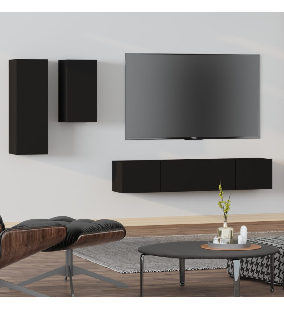 Ensemble de meubles TV 4 pcs Noir Bois d'ingénierie