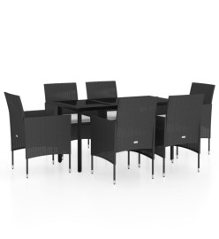 Mobilier de salle à manger de jardin avec coussins 7 pcs Noir