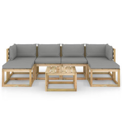 Salon de jardin 7 pcs avec coussins bois de pin imprégné