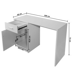 Bureau avec tiroir et placard 100x40x73 cm Blanc