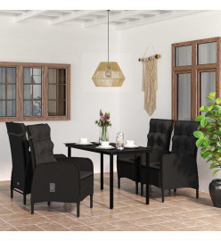 Ensemble de salle à manger de jardin avec coussins 5 pcs Noir