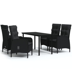 Ensemble de salle à manger de jardin avec coussins 5 pcs Noir