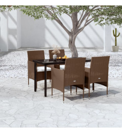 Mobilier de salle à manger de jardin coussins 5 pcs Marron/noir