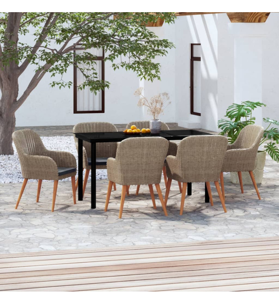 Mobilier de salle à manger de jardin et coussins 7 pcs Marron