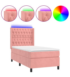 Sommier tapissier avec matelas et LED Rose 90x190 cm Velours