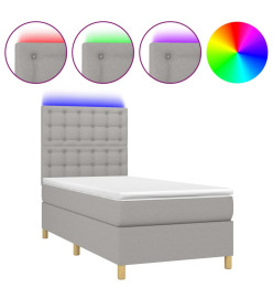 Sommier tapissier avec matelas et LED Gris clair 90x190cm Tissu