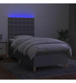 Sommier tapissier avec matelas et LED Gris clair 90x190cm Tissu