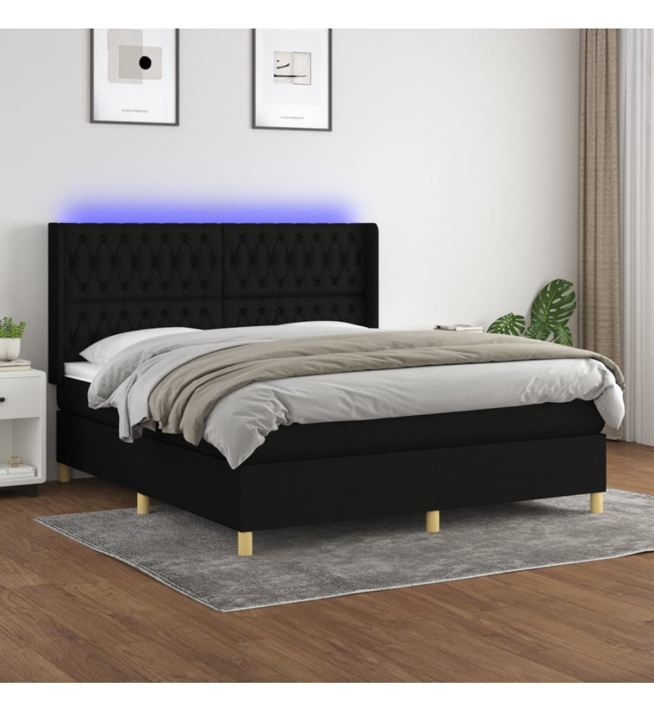 Sommier tapissier avec matelas et LED Noir 180x200 cm Tissu Sommier tapissier avec matelas et LED Noir 180x200 cm Tissu