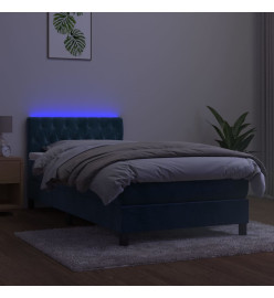 Sommier tapissier et matelas et LED Bleu foncé 90x190cm Velours