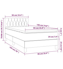 Sommier tapissier et matelas et LED Bleu foncé 90x190cm Velours