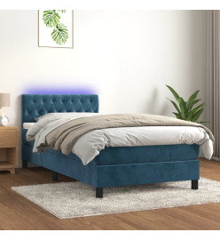 Sommier tapissier et matelas et LED Bleu foncé 90x200cm Velours