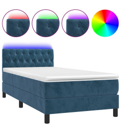 Sommier tapissier et matelas et LED Bleu foncé 90x200cm Velours