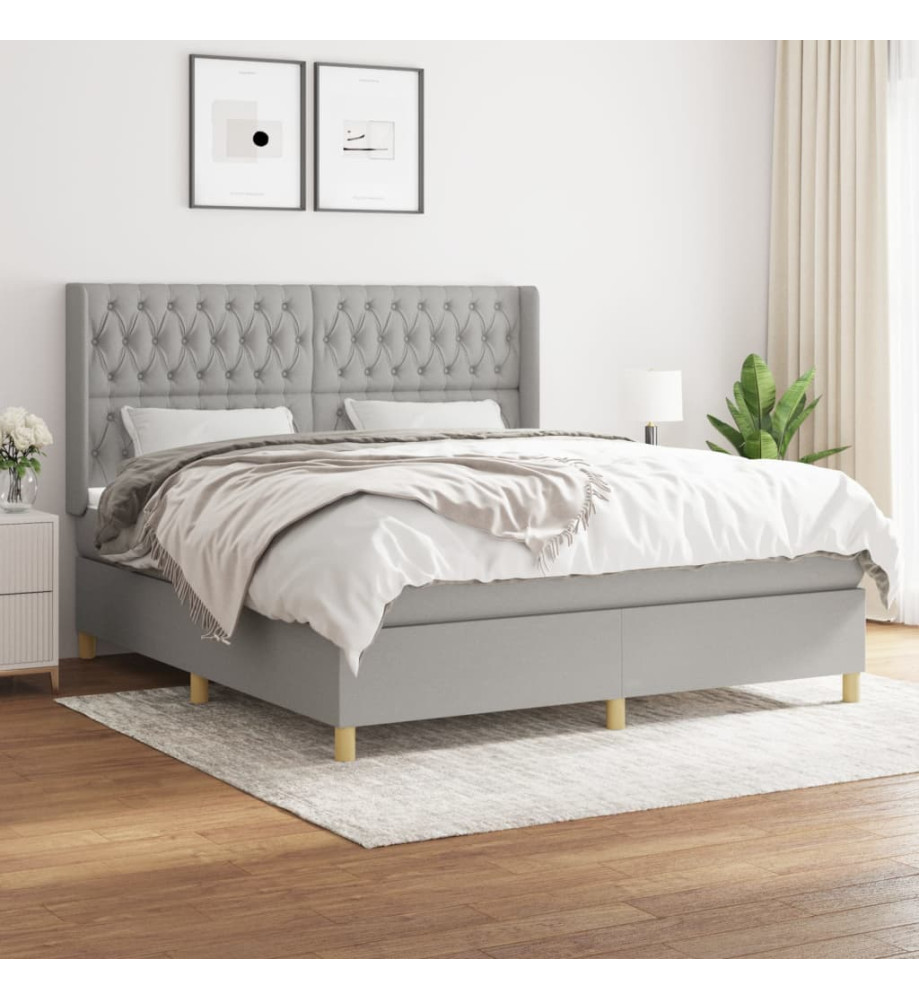 Lit à sommier tapissier avec matelas Gris clair 180x200cm Tissu Lit à sommier tapissier avec matelas Gris clair 180x200cm Tissu