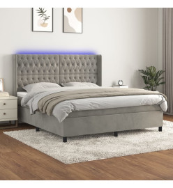 Sommier tapissier matelas et LED Gris clair 180x200 cm Velours