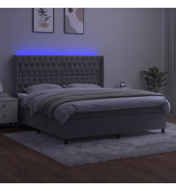 Sommier tapissier matelas et LED Gris clair 180x200 cm Velours