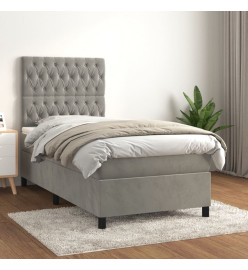 Lit à sommier tapissier et matelas Gris clair 90x190 cm Velours