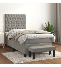 Lit à sommier tapissier et matelas Gris clair 90x200 cm Velours