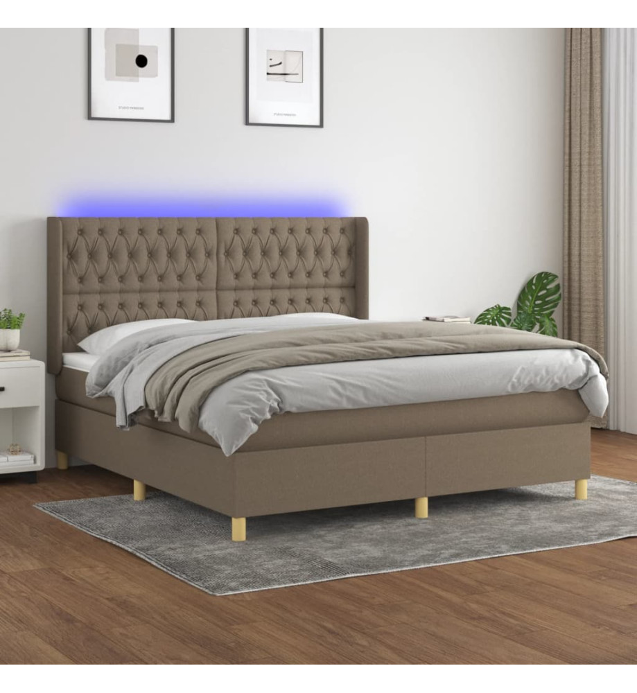 Sommier tapissier avec matelas et LED Taupe 180x200 cm Tissu Sommier tapissier avec matelas et LED Taupe 180x200 cm Tissu