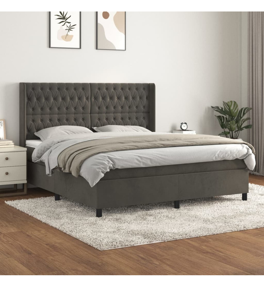 Lit à sommier tapissier et matelas Gris foncé 180x200cm Velours Lit à sommier tapissier et matelas Gris foncé 180x200cm Velours