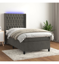 Sommier tapissier et matelas et LED Gris foncé 90x200cm Velours